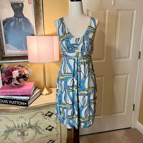 EEUC Lilly Pulitzer Patty Silk/Cotton Knit Dress in Docksider Sailboat Print XS - Picture 1 of 3